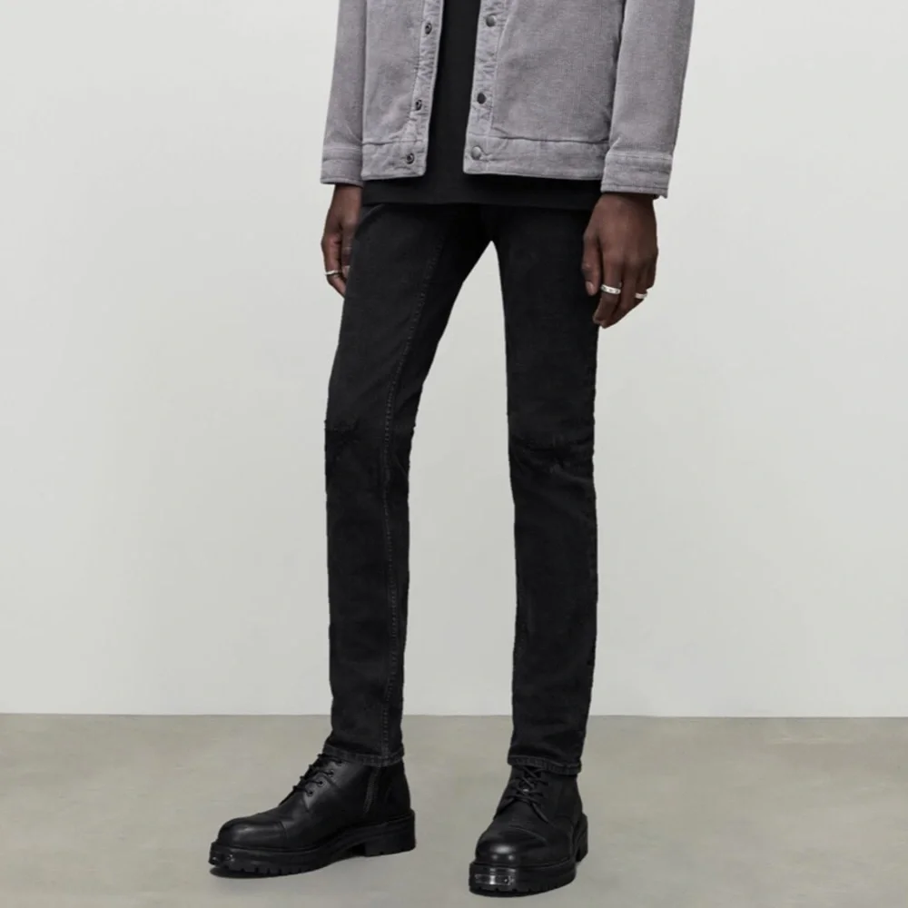 All Saints Cigarette Skinny Damaged Denim Cotton Black Jeans